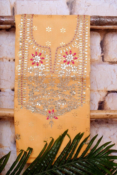 Yellow Kota Silk Gota Patti Kurti Fabric