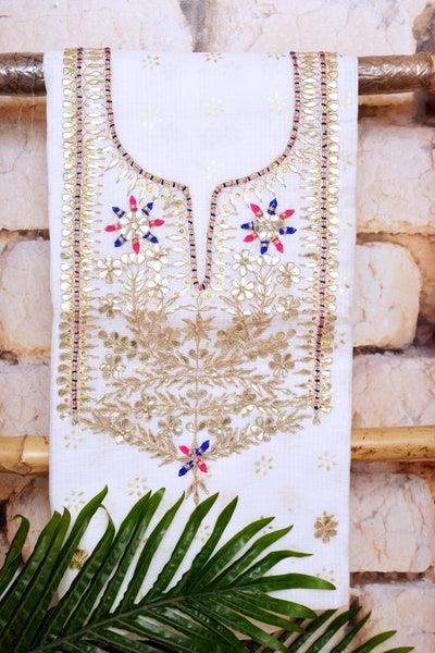 White Kota Silk Gota Patti Kurti Fabric
