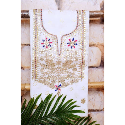 White Kota Silk Gota Patti Kurti Fabric