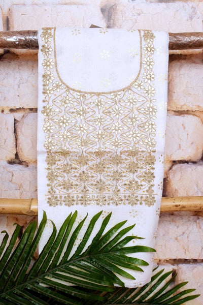 White Kota Silk Gota Patti Kurti Fabric