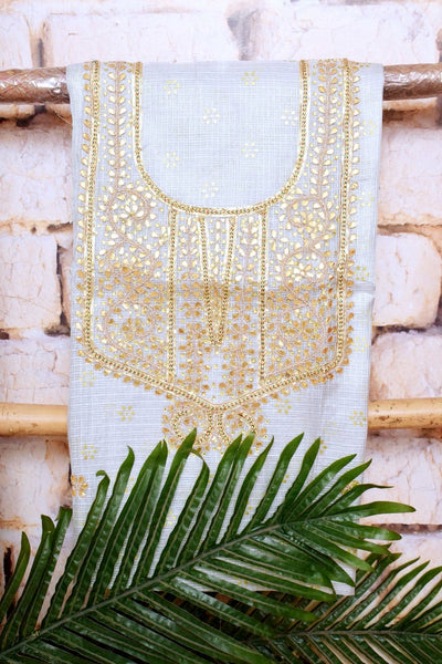 White Kota Silk Gota Patti Kurti Fabric