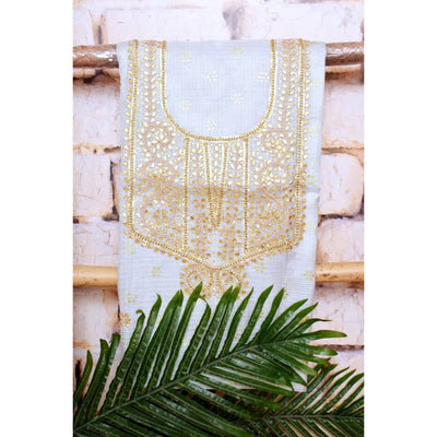 White Kota Silk Gota Patti Kurti Fabric