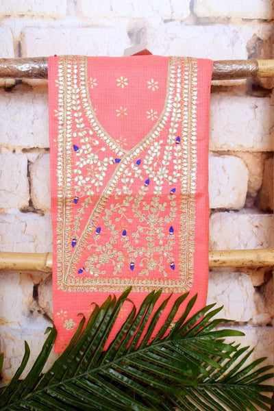 Pink Kota Silk Gota Patti Kurti Fabric