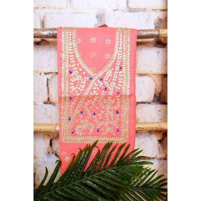 Pink Kota Silk Gota Patti Kurti Fabric