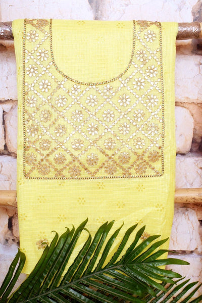 Yellow Kota Silk Gota Patti Kurti Fabric
