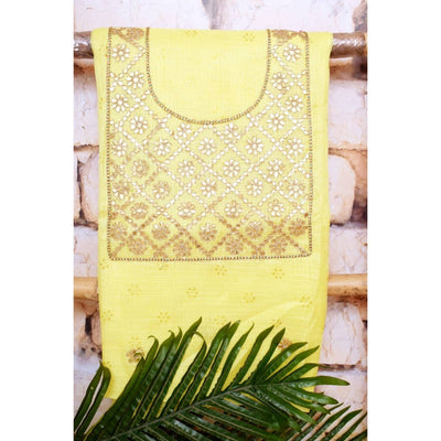 Yellow Kota Silk Gota Patti Kurti Fabric