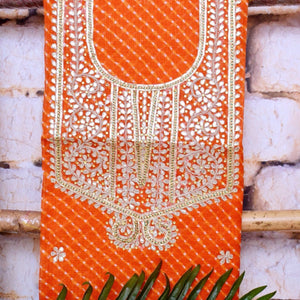 Orange Kota Silk Gota Patti Kurti Fabric