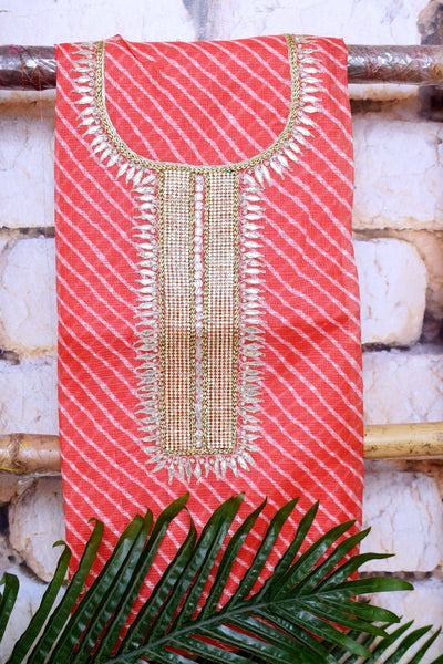 Peach Kota Silk Gota Patti Kurti Fabric