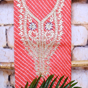 Peach Kota Silk Gota Patti Kurti Fabric