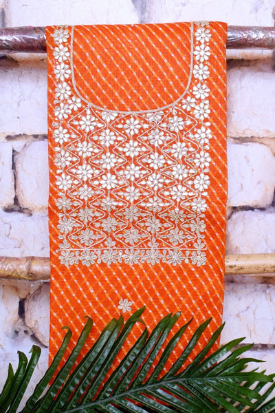 Orange Kota Silk Gota Patti Kurti Fabric