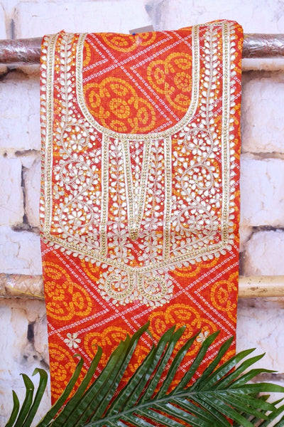 Red Kota Silk Gota Patti Kurti Fabric