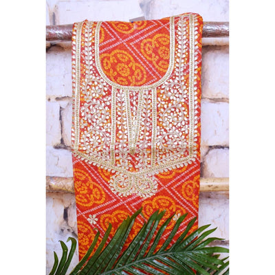 Red Kota Silk Gota Patti Kurti Fabric