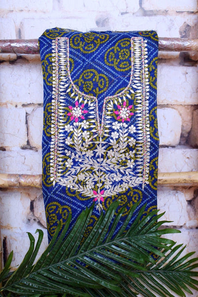 Blue Kota Silk Gota Patti Kurti Fabric