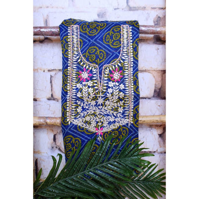 Blue Kota Silk Gota Patti Kurti Fabric