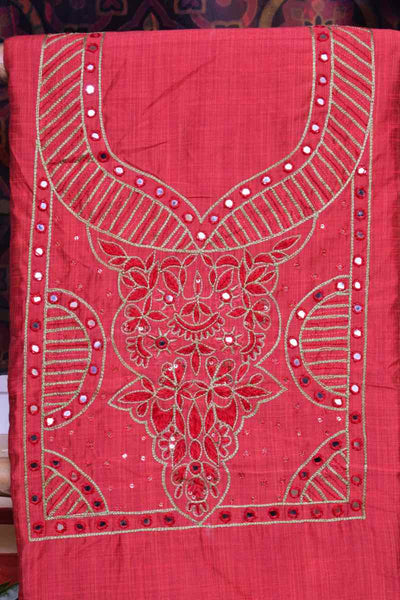 Pink Cotton Silk Hand Embroidered Kurti - SSEthnics