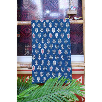 Indigo Block Print Embroidered Kurti Fabric - SSEthnics