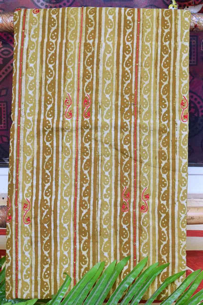Green Block Print Embroidered Kurti Fabric - SSEthnics