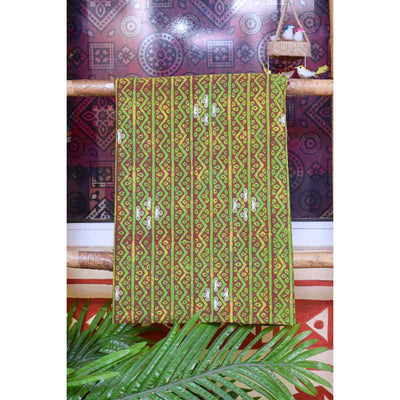 Green Block Print Embroidered Kurti Fabric - SSEthnics