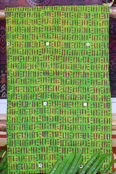 Green Block Print Embroidered Kurti Fabric - SSEthnics