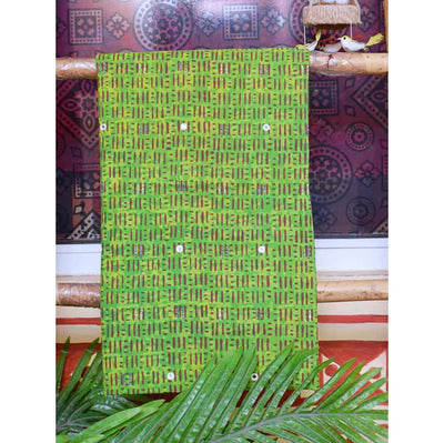 Green Block Print Embroidered Kurti Fabric - SSEthnics
