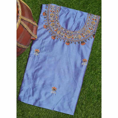Lavender-Blue Maggam Work Cotton Silk Kurti Fabric - SSEthnics