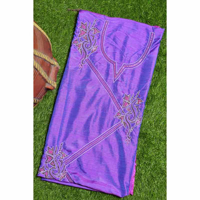 Purple Hand Embroidered Cotton Silk Kurti Fabric - SSEthnics