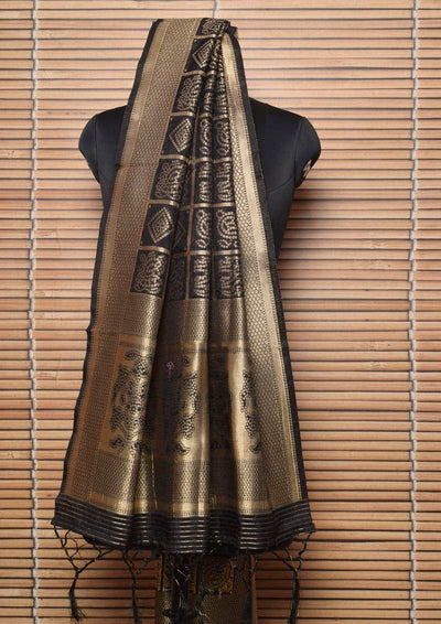 Black Banarasi Woven Cotton Silk Dupatta