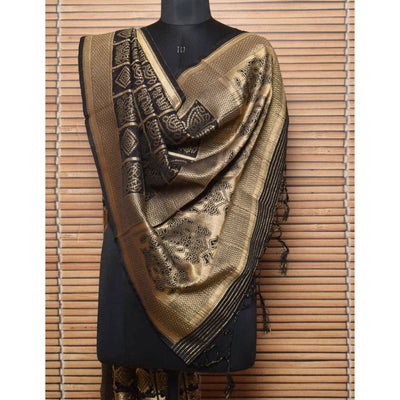 Black Banarasi Woven Cotton Silk Dupatta