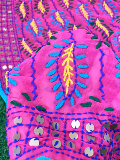 Pink Georgette Phulkari Hand Embroidered Dupatta