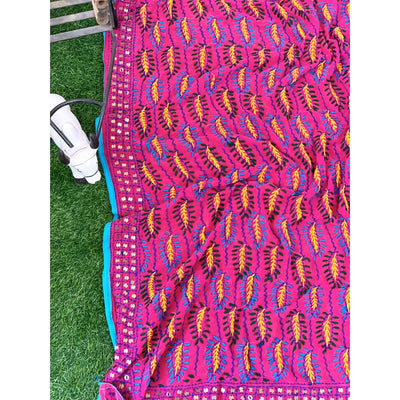 Pink Georgette Phulkari Hand Embroidered Dupatta