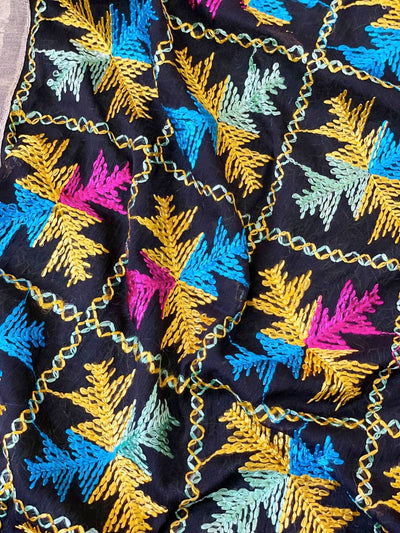 Black Georgette Phulkari Hand Embroidered Dupatta