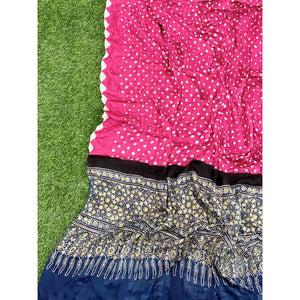Pink Ajrakh Modal Silk Dupatta with Bandhani