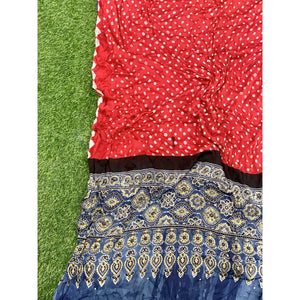 Red Ajrakh Modal Silk Dupatta with Bandhani