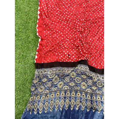 Red Ajrakh Modal Silk Dupatta with Bandhani