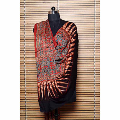 Madder Ajrakh Modal Silk Block Print Dupatta - SSEthnics