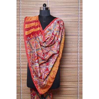 Orange Handloom Maheshwari Silk Batik Dupatta - SSEthnics