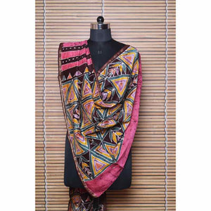 Pink Handloom Maheshwari Silk Batik Dupatta - SSEthnics