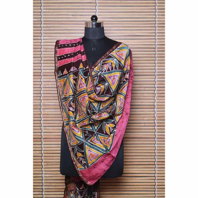 Pink Handloom Maheshwari Silk Batik Dupatta - SSEthnics