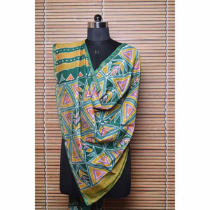 Yellow Handloom Maheshwari Silk Batik Dupatta - SSEthnics
