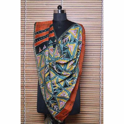 Orange Handloom Maheshwari Silk Batik Dupatta - SSEthnics