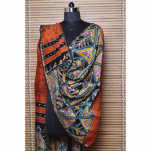 Orange Handloom Maheshwari Silk Batik Dupatta - SSEthnics