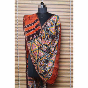 Orange Handloom Maheshwari Silk Batik Dupatta - SSEthnics