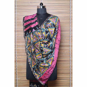 Pink Handloom Maheshwari Silk Batik Dupatta - SSEthnics