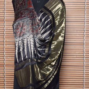 Black Special Ajrakh Modal Silk Tissue Pallu Dupatta
