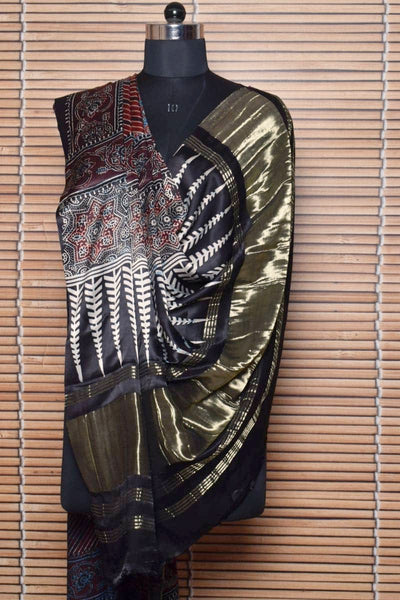 Black Special Ajrakh Modal Silk Tissue Pallu Dupatta