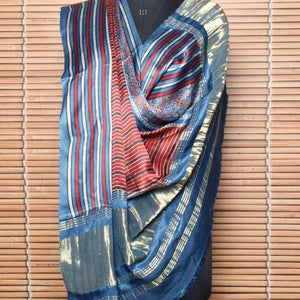 Indigo Special Ajrakh Modal Silk Tissue Pallu Dupatta