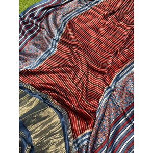 Indigo Special Ajrakh Modal Silk Tissue Pallu Dupatta - SSEthnics