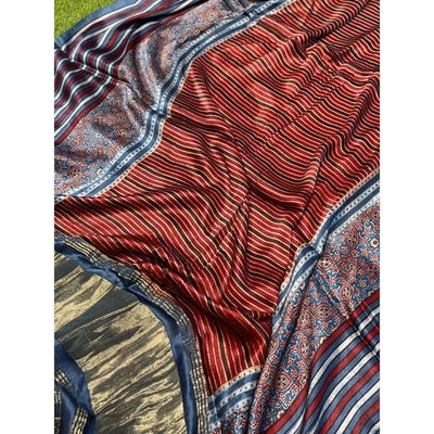 Indigo Special Ajrakh Modal Silk Tissue Pallu Dupatta - SSEthnics