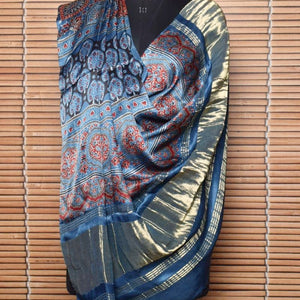 Indigo Special Ajrakh Modal Silk Tissue Pallu Dupatta