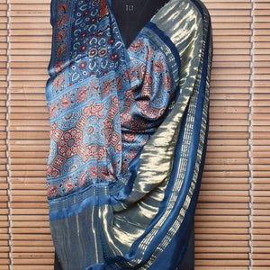 Indigo Special Ajrakh Modal Silk Tissue Pallu Dupatta